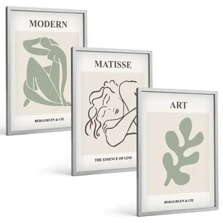 BILDER SET 3er Set - 40x60 cm Silberner Rahmen - Stilvolles Design mit Pflanzenmotiven