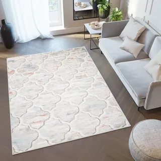 TAPISO Valley Teppich Kurzflor Rot Beige Blau Mehrfarbig Kleeblatt Marrokanisch Schlafzimmer Wohnzimmer ÖKO-TEX 200 x 300 cm
