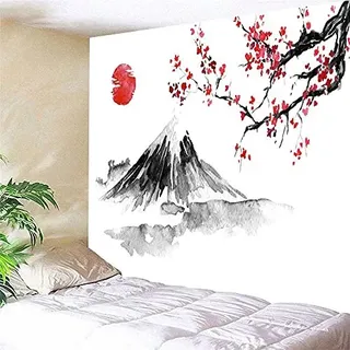 Tapisserie Mount Fuji 150x200cm Japanisch Rot Wandbehang Schlafzimmer Deko