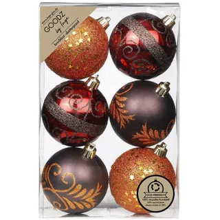 inges magic & goodz Weihnachtskugeln Dekorierte Kugeln Kunststoff 8cm 6er Set braun orange Flame Mix