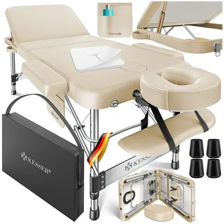 Kesser KESSER® Mobile Massageliege klappbar & höhenverstellbar 3 Zonen Massagebett Massagetisch Kosmetikliege Breit Therapieliege Aluminium + 10x Gesichtsauflage mit Kopfstütze Armlehnen & Tasche