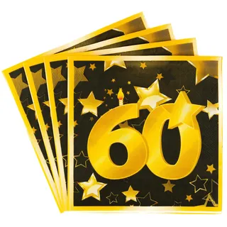 60 Geburtstag Deko Servietten schwarz/gold - Originelle Geburtstagsdeko 60 für einen gelungenen 60 Geburtstag Frau oder Mann - Tiwoca