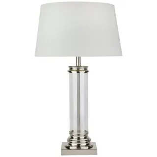 Licht-Erlebnisse Tischleuchte ROMAN, ohne Leuchtmittel, Stoff Metall 63 cm E27 in Silber matt Weiß Wohnzimmer Jugendstil bunt|silberfarben