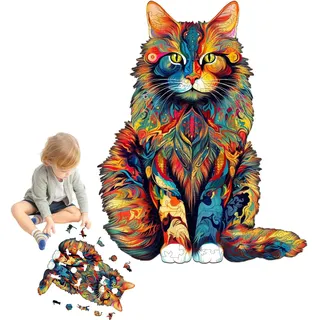 Kaxenig Katze Holzpuzzle, Holzpuzzle Erwachsene, Unregelmäßige Einzigartige Puzzle, Holzpuzzle Tierform Katze Holzpuzzle, Unterhaltungsspielzeug Für Erwachsene, Kinder