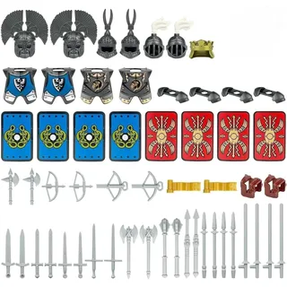 TRavesty Waffenpaket für Minifiguren, ittelalterliche Ritter Waffenpaket Zubehör Kit Enthalten Helmsd, Rüstung, Schild, Umhänge Barding, Pferde Kompatibel mit großen Marken (A)