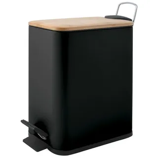 spirella Kosmetikeimer ERIK Bambus, Treteimer mit Softclose-Absenkautomatik, Anti-Fingerprint-Beschichtung, eleganter Materialmix Stahl matt / Bambus, herausnehmbarer Inneneimer, innovatives Design, besonders schmale Form, 5L, schwarz matt schwarz