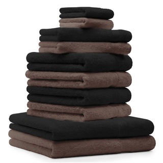 Betz Handtuch Set 10-TLG. Handtuch-Set Classic 100% Baumwolle 2 Duschtücher 4 Handtücher 2 Gästetücher 2 Seiftücher Farbe nussbraun und schwarz, 100% Baumwolle braun|schwarz