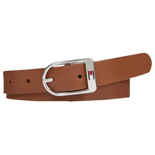 Tommy Hilfiger Damen Gürtel Essential Flag Silver 2,5 cm Ledergürtel, Braun (Natural Cognac), 85 - 85
