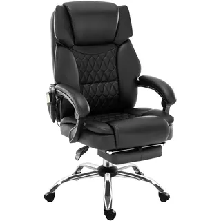 MARK ADLER Boss 6.0 Ergonomischer Chefsessel mit Massagefunktion, Bürostuhl | Massagesessel - 4 Punkt Vibrations - Fußstütze - Wärmefunktion - Drehbar - Kopfunterstützung - Kunstleder - Schwarz