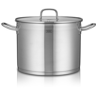 KHG Topf Kochtopf 26 cm, 9 Liter Induktion, Edelstahl unbeschichtet inkl. Glasdeckel - XXL Suppentopf, Großraumtopf, Gemüsetopf - spülmaschinengeeignet, für alle Herdarten geeignet