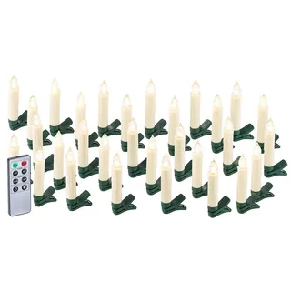 Lunartec Lichterkette ohne Kabel: 30er-Set LED-Weihnachtsbaum-Kerzen mit IR-Fernbedienung, Timer, weiß (Christbaumbeleuchtung ohne Kabel, Weihnachtskerze, Baum)