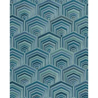 Profhome Prägetapete, geprägt, glänzend, Ethnomuster, minimalistisch, geometrisch, (1 Rolle, 5,33 qm), heißgeprägte Vliestapete, türkis, mint, petrol blau 0.53 m x 10.05 m
