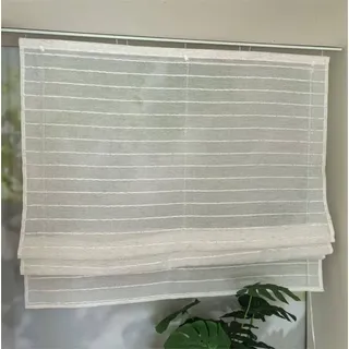 Vordesack Leinenoptik Raffrollo mit Streifen Muster Landhausstil Wohnzimmergardinen Blickdicht Raffgardine mit Klettband 1 Stück Beige HxB 140x120cm