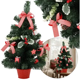 Sarcia.eu Künstlicher Weihnachtsbaum Künstlicher Weihnachtsbaum 60 cm rot mit Stechpalmen geschmückt, klein