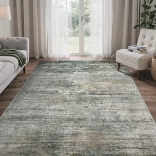 GENIMO Moderner Abstrakter Teppich Moosgrün, Waschbar, 200x290 cm