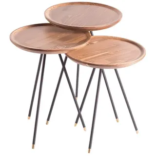 Xlmoebel Satztisch XLMOEBEL Beistelltisch Holz Beige rund, modern und elegant (3-St., Beistelltisch rund Holz), Made in Europa beige|schwarz