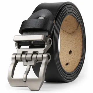 JingHao Gürtel Herren,Ledergürtel Herren 110-170cm,Jeansgürtel,Designer Schnalle,Große Taille Männer Gürtel 38mm Breit Schwarz Braun (110cm Fit für Taille 31"-33",Schwarz) - Länge 110cm Fit für Taille 31"-33"