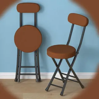 WInara Klapphocker Mit Lehne Klappstuhl Küche hocker Mit Rundes PU-Sitzkissen, Tresenhocker Mit Fußstütze, Faltbar Barhocker for Kücheninsel Esszimmer Wohnzimmer (Color : Brown)