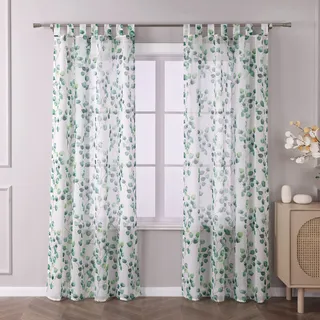 Joyswahl Dolly Gardine mit Blätter Muster transparente Vorhang mit Schlaufen Wohnzimmer Schlafzimmer Stores Sheer Gardinen Dekor BxH 140x175cm Grün 1 Stück