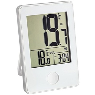TFA Dostmann Pop Funk-Thermometer, Außen- oder Innentemperatur in Großformat, Anzeige der Uhr,L 60 x B 23 (50) x H 90 mm