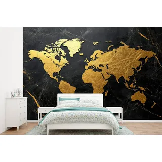 MuchoWow Fototapete Weltkarte - Gold - Marmor, Matt, bedruckt, Wallpaper für Wohnzimmer, Schlafzimmer, Vinyl Tapete, 390x260 cm 3.9 m x 3 m