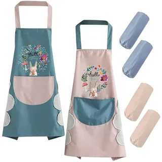 QINERSAW 2er Set Damenschürzen Wasserdicht Küchenschürze Damen Kochschürze Schürze Damen Backschürze für Küche Restaurant Café Frauen Stil