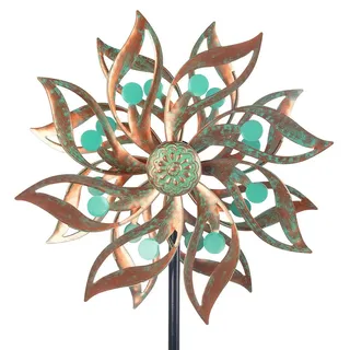 Viveta Metall-Windspiel für den Außenbereich, Vintage-Stil, kinetisches Windspiel für Garten, Windräder mit Metallpfahl für Terrasse, Rasen, Garten, 150 x 34 cm