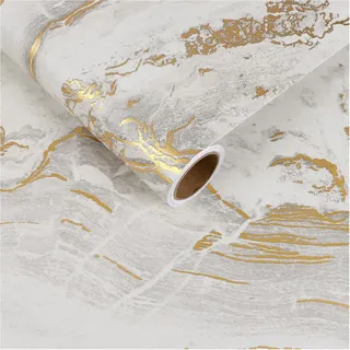 CRE8TIVE Beige Gold Klebefolie Marmoroptik Folie Selbstklebend Tapete Küche 30 x 200cm Marmor Folie für Möbel Tapete Badezimmer Wasserfest Abnehmbar Matt Vinyltapete für Wand Arbeitsplatte Schrank