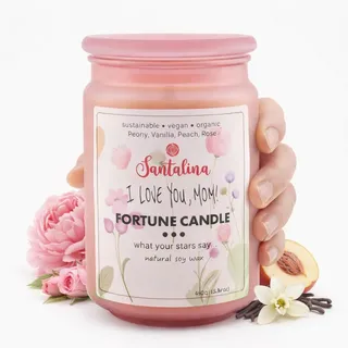 Santalina Duftkerze Geschenk für Mama – Glückskerze mit versteckter Botschaft im Wachs | Pfingstrose & Rose, Holzdocht, ca. 50 Std. Brenndauer | Muttertag, Geburtstag, Dankeschön