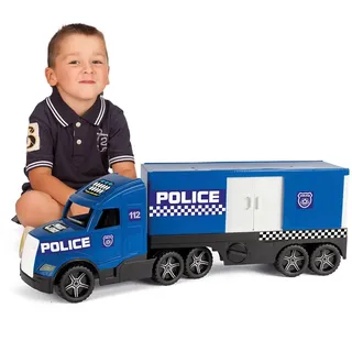 Wader Magic Truck Action Polizei, Polizei Transporter, fluoreszierenden Lichter, inkl. Abnehmbarer schwenkbarer Container, seitlichen Schiebetüren, öffnende Heckklappe, inkl. Stützbeinen, ab 3 Jahre