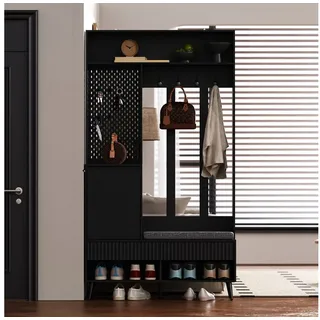 i@home Garderoben-Set Garderoben-set,Wandgarderobe,Flurgarderobe Set mit Schuhbank, (Garderoben Set mit 4 Kleiderhaken,zwei Schubladen und 1 Türen), 6-in-1 Design, multifunktional, mit Polsterkissen, bodenfrei schwarz