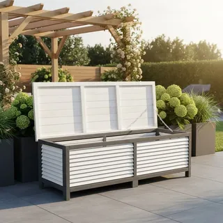Kissenbox 140CM Auflagenbox Grau Auflagentruhe Holz Gartentruhe Gartenbox