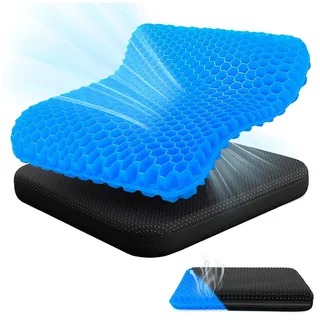 Audasi Gel Sitzkissen, Gelsitzkissen Gel sitzkissen Orthopädisch Ergonomische Wabenstruktur Doppelschicht Verdickung Atmungsaktives Stuhlkissen Gelkissen für Bürostuhl Küchenstuhl Häkeltiere Set