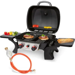 Proficook Gasgrill Mit 2 Edelstahlbrennern | Tischgrill Inkl. Gasdruckminderer &