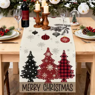 Tischläufer Weihnachten, 183 x 33cm Weihnachtstischläufer Weihnachten Deko | Weihnacht Tischdeko Weihnachts Tischläufer Weihnachtsdeko Tisch Baumwolle Leinen Tischfahne für Weihnachten