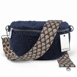 ARTVALL Umhängetasche Teddy Handtasche Damen Brusttasche Dunkelblau (Tasche inkl. Taschenband), Bauchtasche Teddy Plüschtasche Teddyfell mit Schultergurt Design Klein blau|braun