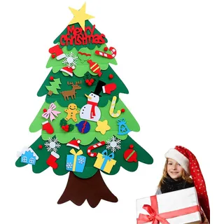Filz Tannenbaum Zum Schmücken,Wand Dekor Filz Weihnachtsbaum,Ornament Christmas Wandbehang Deko,Felt Christmas Tree mit Abnehmbaren Hängenden Ornamenten Für Home/Tür/Wand Hängend Dekor