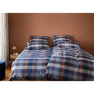 ELEGANTE Hamilton kariert Baumwolle Blau 155 x 220 cm + 80 x 80 cm