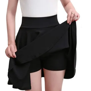 Chickw1 Kurz Röcke für Damen Basic Solid Grose Grösen Faltenrock, Sommer Retro Sexy Vielseitige Dehnbaren Hohe Taille Skaterrock Informell A-line Minikleid Rock (XXXL,Schwarz)