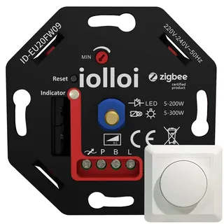 iolloi Zigbee Dimmschalter, 230V Phasenabschnitt Drehdimmer für dimmbare LED/Halogenlampen, Dimmer für LED Lampen, 5-200W, Kompatibel mit Philips Hue, Alexa und Google Home, ohne Klemmkrallen