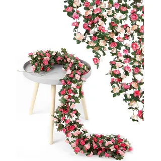 3 Stück Blumengirlande Künstlich, Blumen Frühling, Girlande Hochzeit, Künstliche Blumengirlande Deko Für Tischdeko Und Wanddekoration, Doppelt Rosa Blumengirlande