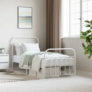 vidaXL Bettgestell mit Kopf und Fußteil Metall Weiß 90x200 cm - Bettgestell - Bettgestelle - Bettrahmen - Bett - Weiß