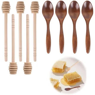 ChauLanBow 8 Stück Honiglöffel Holz Set, Honigrührer Rührstäbchen Holz, Holzlöffel Klein Honig, Kleine Löffel, Holzkochlöffel für Rohhonig, Ahornsirup, Kondensmilch, Küchenzubehör