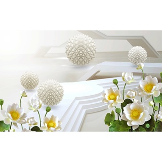 PAPERMOON Fototapete "Abstrakt 3D Effekt mit Blumen" Tapeten Gr. B/L: 5,00 m x 2,80 m, Bahnen: 10 St., bunt Fototapeten
