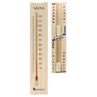 Lantelme Sauna-Sanduhr Set Sauna Sanduhr 5 Min und Thermometer Holz 38cm Zubehör braun