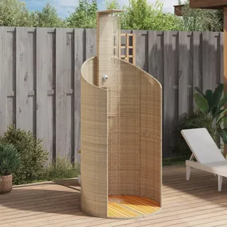 Festnight Gartendusche mit Bodenplatte Holz Rattan Aussendusche Garten Outdoor Dusche Garten Pool Pooldusche 100x100x241,5 cm Akazienholz Beige