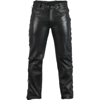 Bikerjeans Lederhose Lederjeans 5 Pocket Jeans Biker geschnürt Leder MDM812(34) - Schwarz - W34