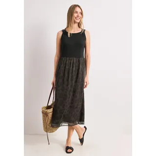 Midikleid STREET ONE, Damen, Gr. 44, EURO-Größen, molten earth, Stoff, Oberteil: 97% Viskose, 3% Elasthan. Rock: 100% Polyester. Unterrock: 100% Viskose, bedruckt, unifarben, regular fit wadenlang, Rundhals, abgesteppt, Kleider Midikleid, mit Rundhalsausschnitt
