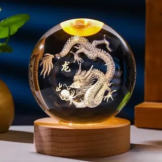 Crystal Dragon Ball Figurine Feng Shui Büro Dekorative Sturm Glaskugel Balls Ornamente Tier Drache Statue Handwerk (80mm)