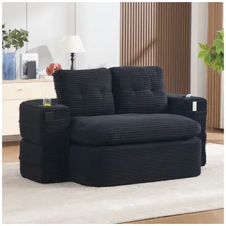 Odikalo Sessel 2-in-1 Schlafsessel mit bettfunktion ausziehbar (Cord, Schlafsofa mit Liegefunktion, Komprimiertes Bodensofa mit Verstellbaren Armlehnen, 2 Getränkehaltern, Hoher Rückenlehne und Extra Tiefer Sitzfläche) schwarz